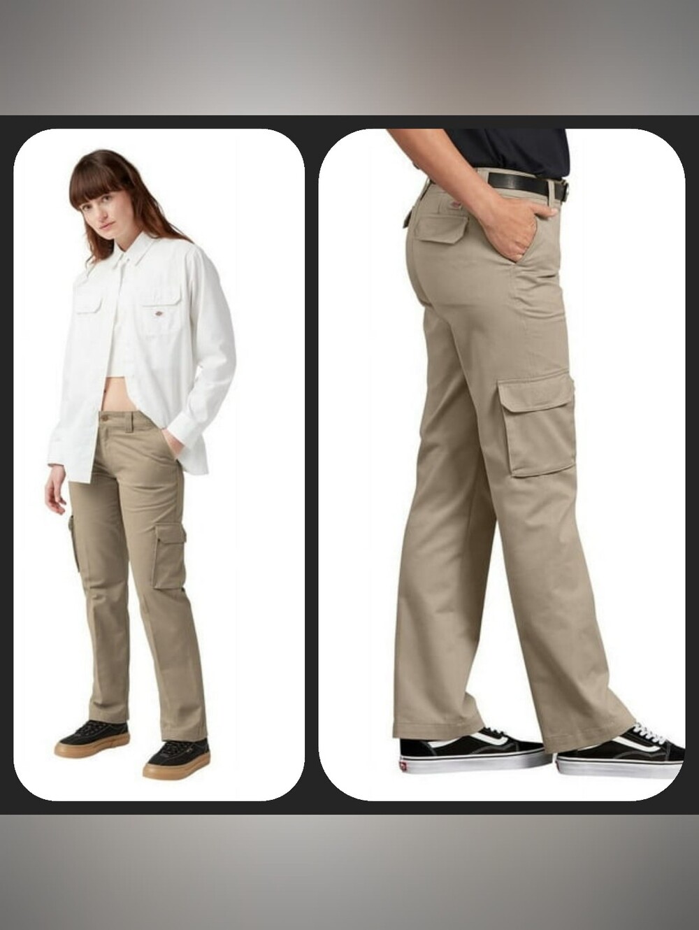 Dickies Women's Cargo Utility Relaxed Fit Straight Leg Dark Khaki Sz 8 8r NWT